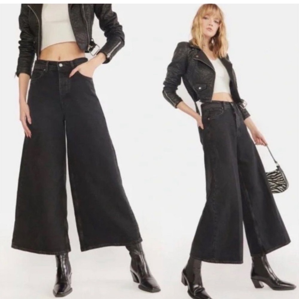 NWT Free People Landry Wide Cut Black Jeans